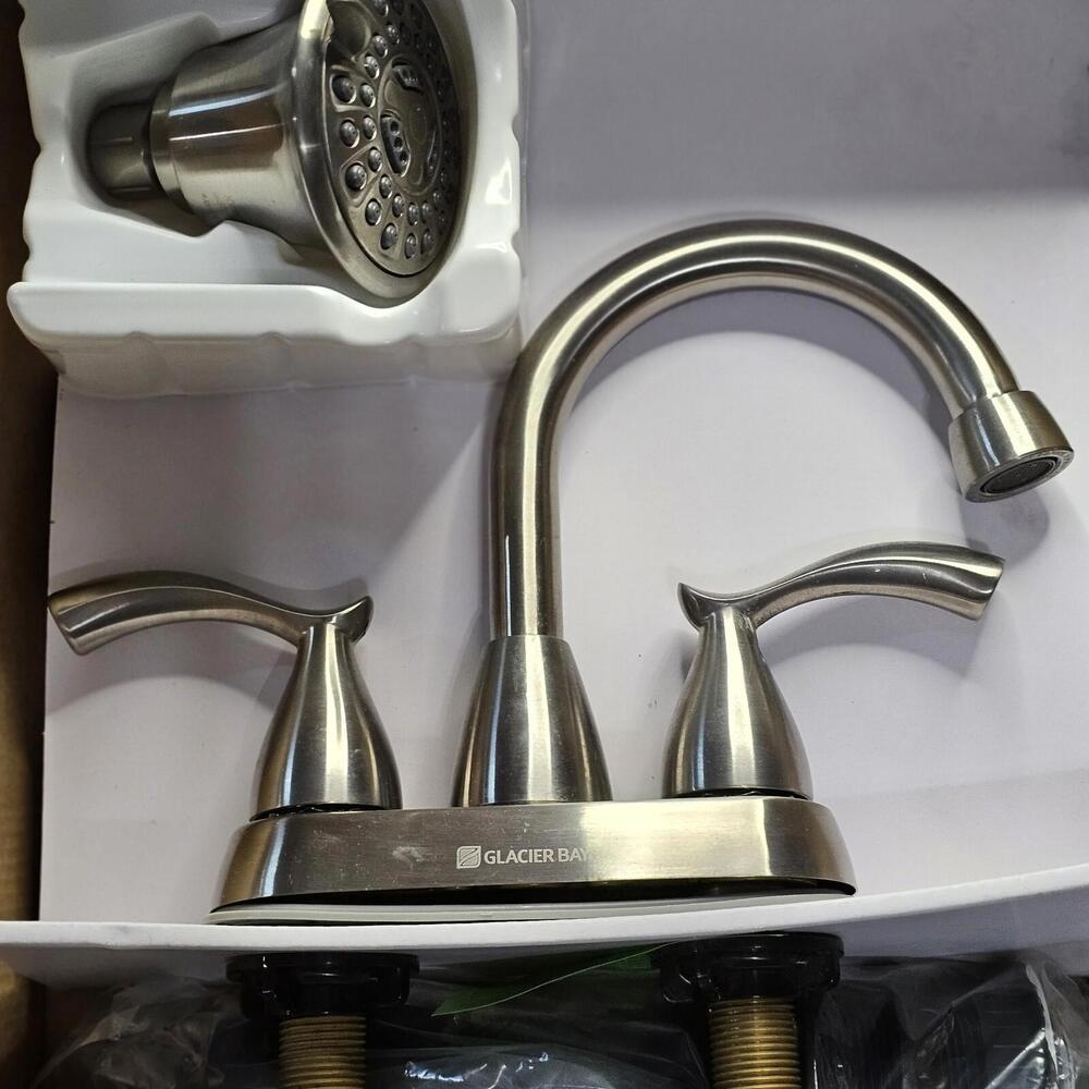 Glacier Bay Edgewood Bath Faucet Brushed Nickel 4in Center set New‎